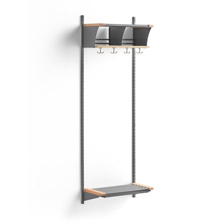 Garderobenschrank JEPPE mit 2 Fächern, Grundelement, 1790x600x310 mm, Alu/Birke