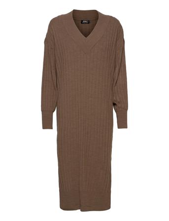 Onlnew Tessa L/S Midi V Dress Knt Dresses Knitted Dresses Ruskea ONLY