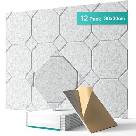 12 Akustikpaneler – Selvklæbende lydabsorberende paneler 30×30×1 cm til væg, dør, loft & hjemmekontor_TF_TF