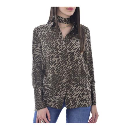 Guess Fluid Bluse printed collar fancy Brun, Dame