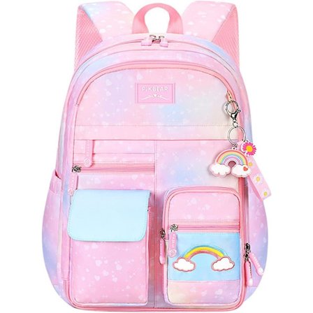 Sød farverig pigeskoletaske, teenager folkeskole taske, gradient pink