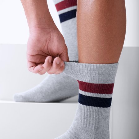DryFeel | Calcetines de tenis de algodón con rayas gris claro para hombres - Calcetines largos