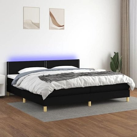 Maison Exclusive - Sengebund med lameller og madras samt LED Sort 200x200 cm Stof