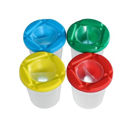 4 stk malingkopper, malingkrukker, malingsvannskrukker, sølesikkert malingkoppsett med lokk, gjennomsiktig plast