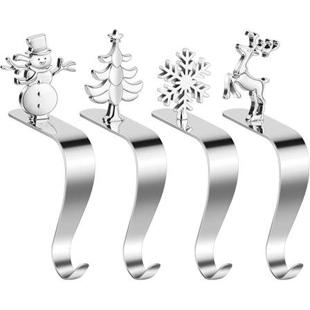 Jule-Strømpeholder til Pejs, 4 stk. Jule-Strømpeophængere, Juletema Dekoration Metal Strømpeophæng