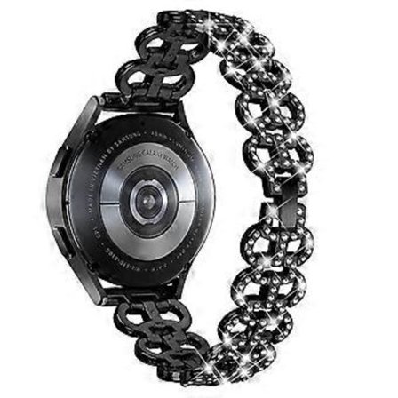Kompatibelt för Samsung Galaxy Watch6 40 / 44mm Metall Armband 20mm Lätt Lyxigt Klockarmband med Strass (Svart)