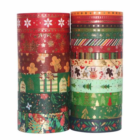 21 Ruller Jule Washi Tape Sett Tynn Gull Maskeringstape Dekorativ for Kunst, DIY Håndverk, Bullet Journal Rekvisita, Planleggere, Scrapbook, Kort/Gave