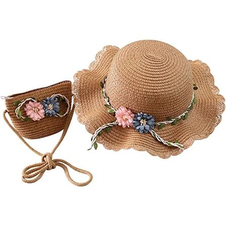 2-8 år gamla flickor Halmhatt Turisthatt Solhatt+Småväska Set