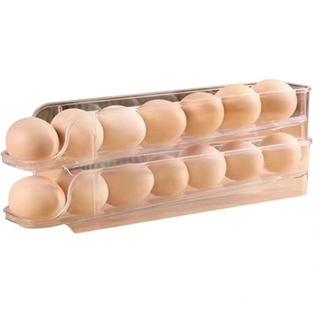 Eggeholder for kjøleskap 2-lags Eggbrett Stabelbar Eggdispenser Rommer 14 egg Automatisk Rulling Klar Plast Kjøleskap Eggorganisatorer