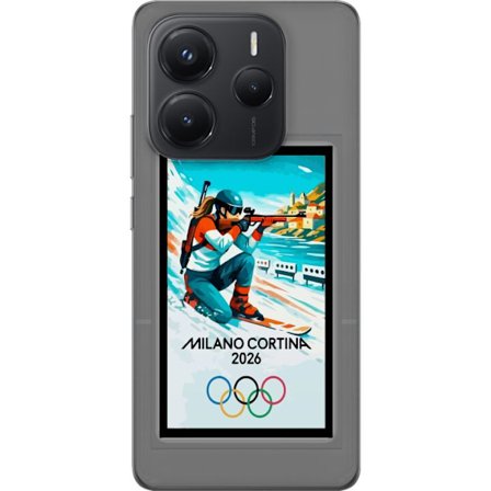 Kompatibelt Mobildeksel til Xiaomi Redmi Note 14 5G Retroplakat Cortina Milano 2026 med fjell, vintersportsutøvere, italienske trikolor, Milano-katedr