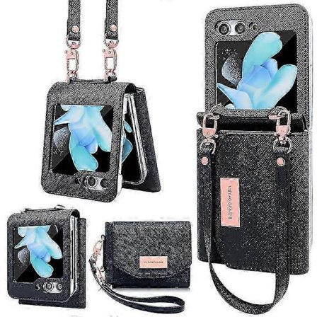 för Samsung Galaxy Z Flip 6 Plånboksfodral med handledsrem och gångjärnsskydd, Handväska Z Flip 6 Fodral med kontantfack och korthållare