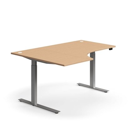 Hörnskrivbord, höj- och sänkbart, 1600x1200 mm, silver/bok