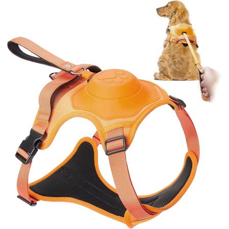 Hundsele med infällbart hundkoppel i ett, No-Pull sällskapsdjursele med justerbar mjuk vadderad hundväst 1,3 m automatiskt låsande hund (L)