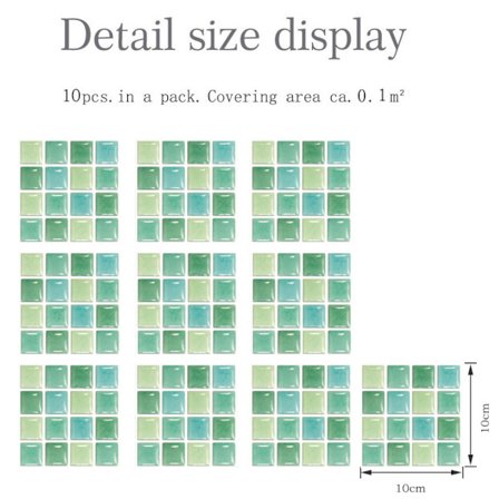3D-mosaiikkilaattatarra, tapetti, kylpyhuoneen seinäkoriste, vihreä