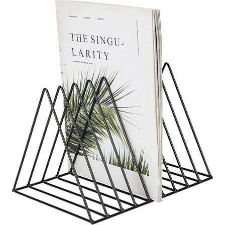 Förvaringsställ för vinylskivor, metalltidningar, tidskrifter, bokhylla med 9 fack, dekoration för skrivbord, hylla svart