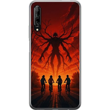 Yhteensopiva Puhelinkuori Huawei Huawei P smart Pro 2019 Tumma Stranger Things -inspiroima kauhukuvaus punaisilla taivaalla, hirviöhahmo ja pyöräil