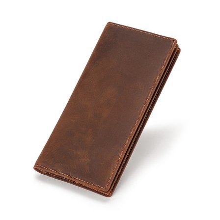 Minimalistisk lang lommebok i toppnarvet skinn for menn, vintage håndlaget kortholder, bifold slank lommebok, gaveeske