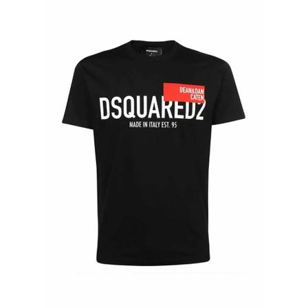 Dsquared2, Cotton T-shirt with large logo print Czarny, Mężczyzna, Rozmiar: L