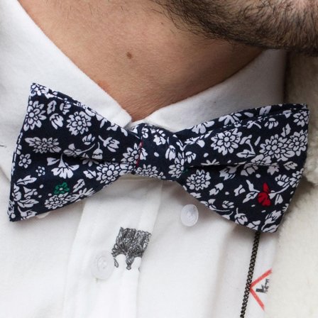 Papillon in cotone blu con motivo floreale per uomini - Papillon pre-annodati