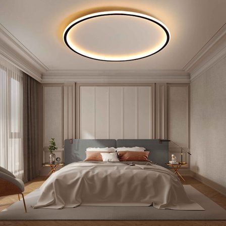 Ny LED loftlampe dæmpbar med fjernbetjening, 25W sort LED loftlampe Φ40CM 3000K-6000K, indirekte belysning loftlampe til soveværelse