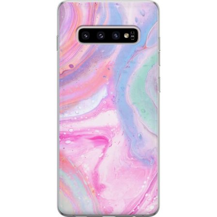Yhteensopiva Puhelinkuori Samsung Samsung Galaxy S10+ Abstrakti pastellin värinen marmoritaide, jossa on nestemäinen akryyli vaikutus pinkissä, sin