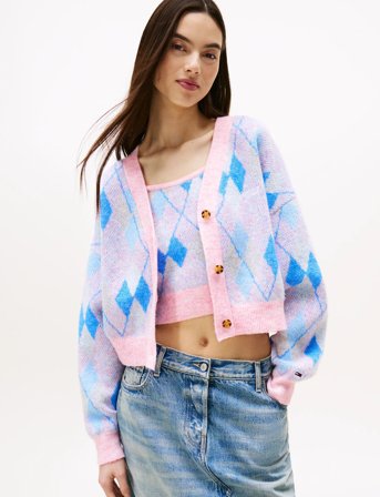 Tommy Jeans Tjw Crop Argyle Cardigan - Multi/patterned - XL