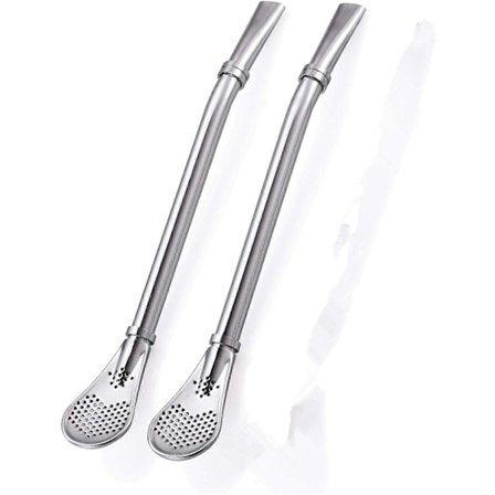 2 STK Genanvendelige Metal Sugerør Rustfrit Stål Filtreret Ske Pipette Filter til Yerba Mate Te Cocktail