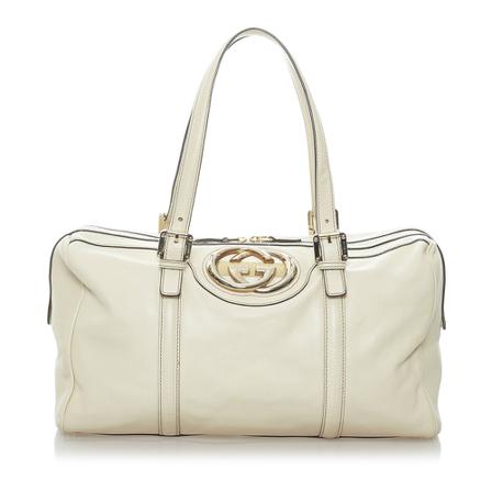 Gucci Vintage, Pre -owned Britt Leather Boston Bag Wit, Dames, Maat:ONE Size