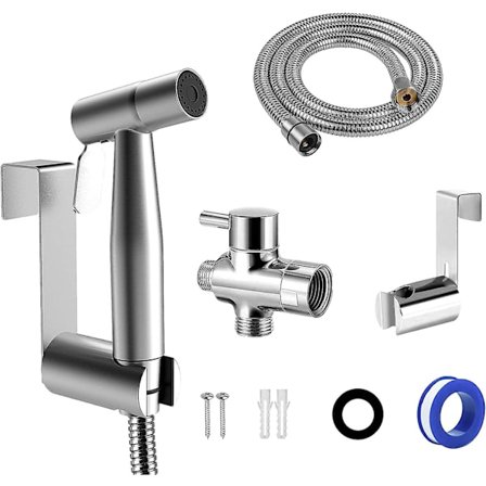 Toiletbrusesæt, Bidetbrusesæt med G3/8' Ventil, Rustfrit Stål Brusespray, Håndholdt Bidet Spray, Til Personlig Hygiejne, Toiletrengøring