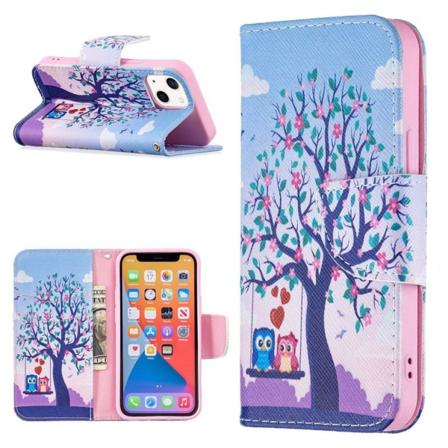 Wonderland iPhone 13 Mini flip etui - Træ Og Ugler Multicolor