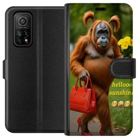 Xiaomi Mi 10T 5G Lompakkokotelo Huumorintajuinen orangi ja punainen käsilaukku ja kukkia, hauska eläinkuva täydellinen huumorille ja värikkäille