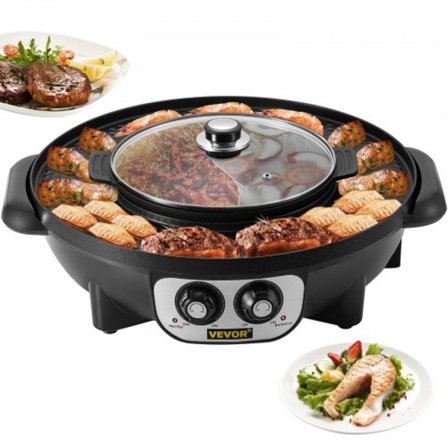 2 i 1 elektrisk grill og Hot Pot, 2200W BBQ Pan Grill og Hot Pot, Multifunktionel Teppanyaki Grill Pot med Dual Temp Control, Røgfri Hot Pot Grill