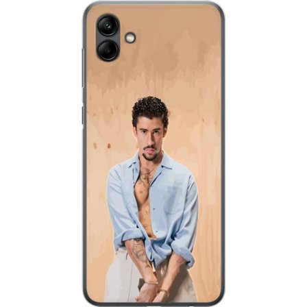 Yhteensopiva Puhelinkuori Samsung Galaxy A05 Bad Bunny Super Bowl-inspiroima grafiikka, jossa NFL-trofe ja San Franciscon silta urheilusuunnittelussa