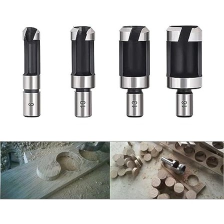 4 st kolstål träplugg hålfräs borr set 1/4" 3/8"