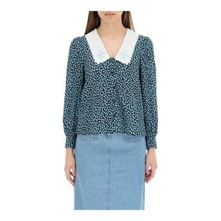 Rixo, Lila shirt Blauw, Dames, Maat:M