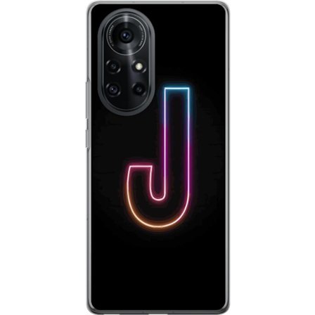 Yhteensopiva Puhelinkuori Huawei Huawei nova 8 Pro Minimaalinen neonkirjain J värien vaihtuessa valossa mustaa taustaa vasten