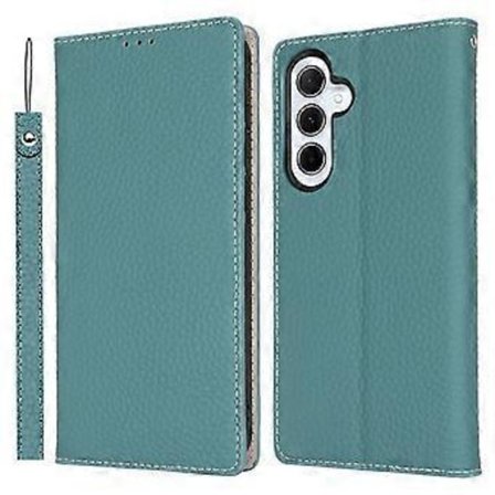 Genuine Leather Litchi Texture Wallet Case for Samsung Galaxy S25 - Baby Blue