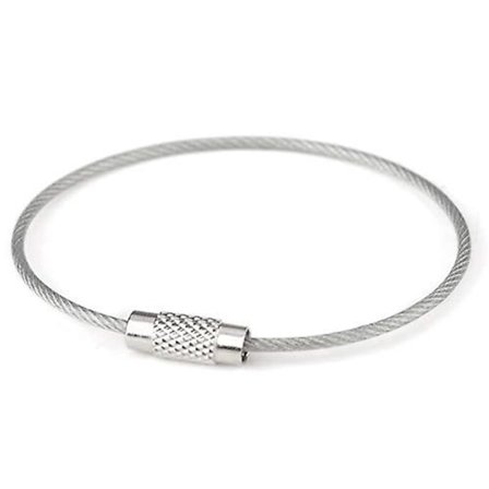 7 stk. nøglering i ståltråd, nøglering i rustfrit stål, kabeltov nøgleringssløjfer med skruelås