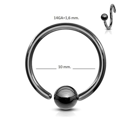 Flexibel BCR Piercing i IP Svart 316L stål 14 GA-10 mm Ø
