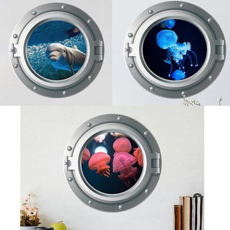 Tredelt drakt 3D sjøliv fisk veggklistremerker for bad,Und