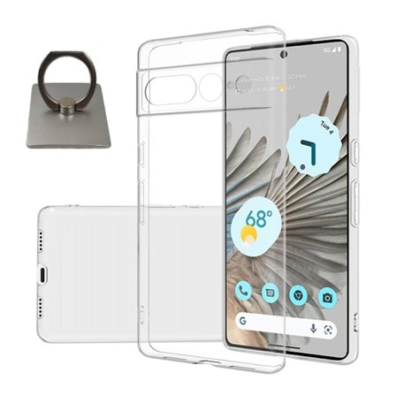 Google Pixel 7 Pro Skal & Fyrkantig Fingerhållare - Skydd och Komfort - Silver