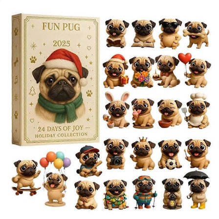 Julekalender for hunder - 24 dagers 2D akryl Mops Tre Ornament[JSR]