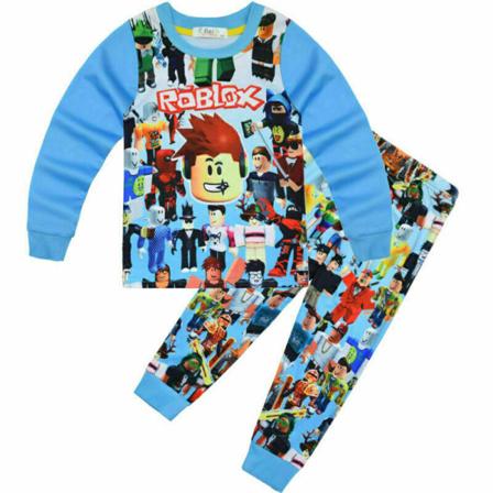 Roblox T-shirt Toppar Byxor Outfit Sovkläder Pyjamas Set Barngåva Z Light blue 140cm