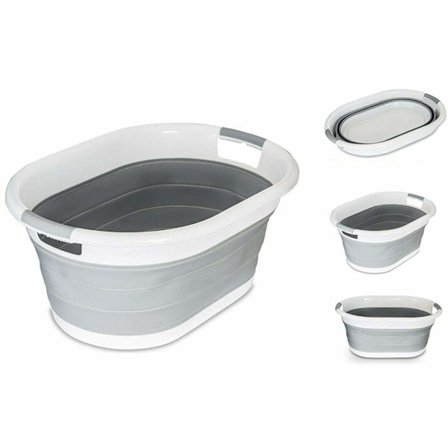 Sammenklappelig oval vasketøjskurv 40 liter kurv grå