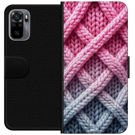 Yhteensopiva Lompakkokotelo Xiaomi Redmi Note 10S Lähikuva kudotusta tekstiilikuviosta vaaleanpunaisissa, harmaissa ja valkoisissa sävyissä, joissa