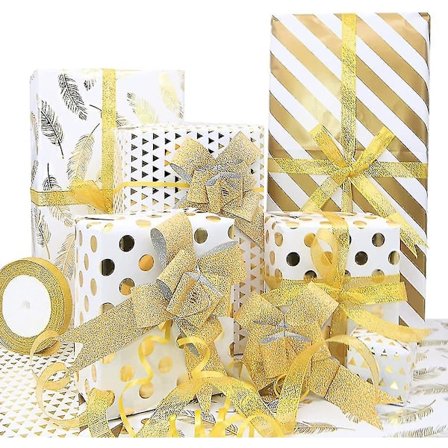 Presentförpackningsmaterial, 8 ark Vitguld Presentpapper med 10 drag