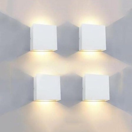 4 stk. LED væglamper indendørs 10x10cm, dæmpbar varm hvid, moderne design hvid uden kontakt_OF