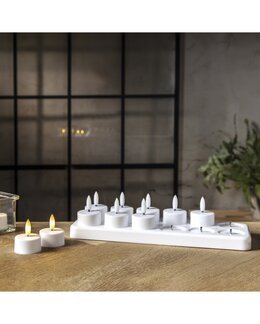 LED ljus Flamme värmeljus 12st + laddningsplatta Vit - Star Trading