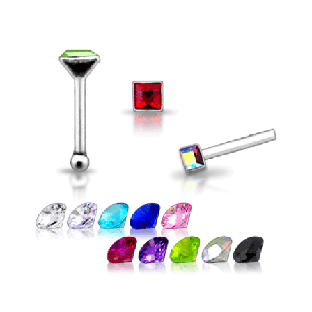 925 Silver Square Jeweled näsa stud