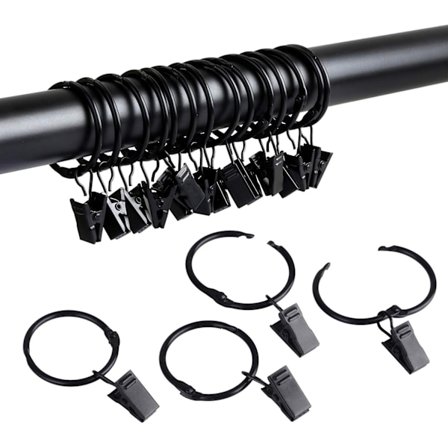 2025 Nya 18-pack Metall Öppningsbara Gardinringar med Clips, 3,1 cm Innerdiameter